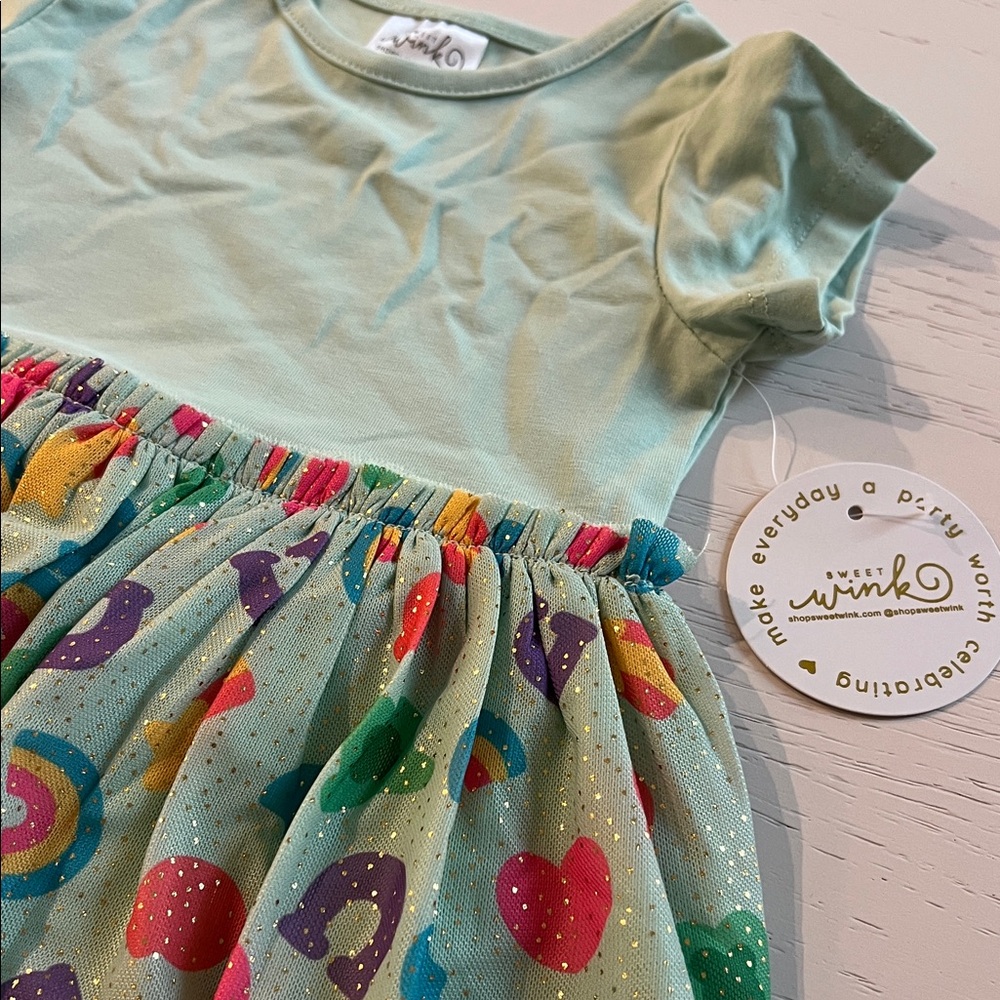 Sweet Wink Lucy Charma Mint Green Kids Dress Rainbow 2T 3T 4T - Picture 3 of 3